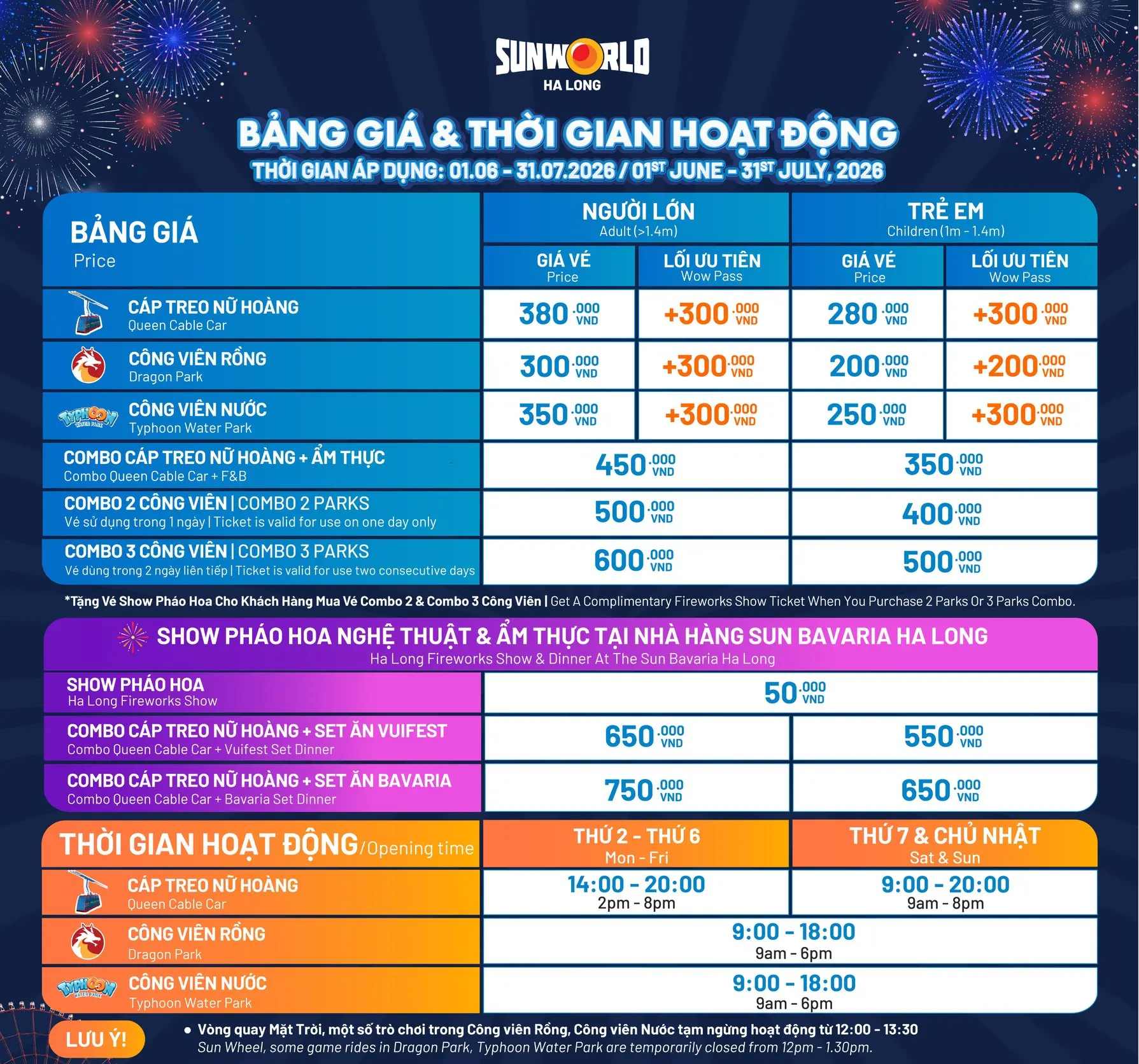 Lịch hoạt động Sunworld Hạ Long Mới nhất